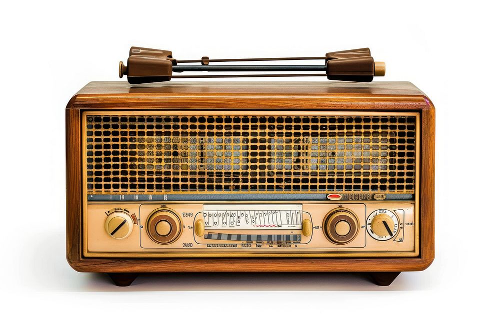 Vintage radio electronics white background technology.