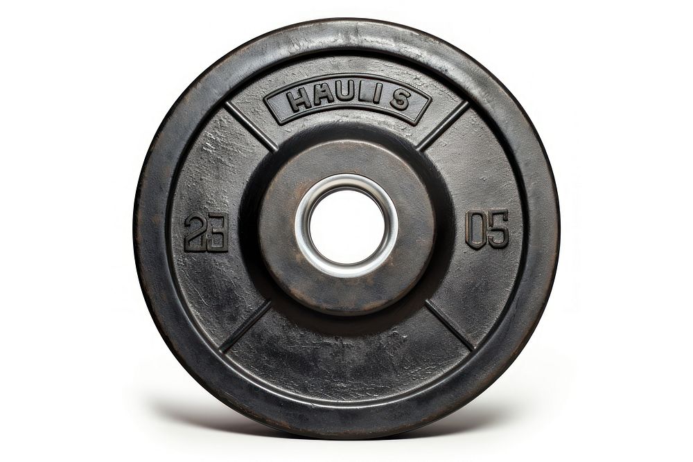Weight plate sports wheel white background.
