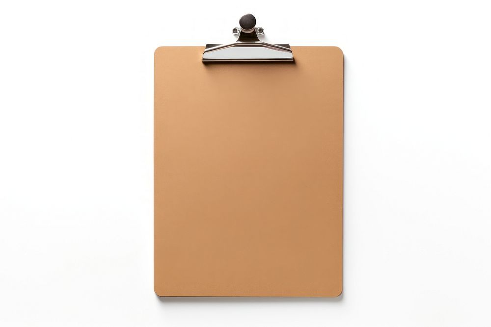 Brown clipboard with blank paper white background simplicity rectangle.