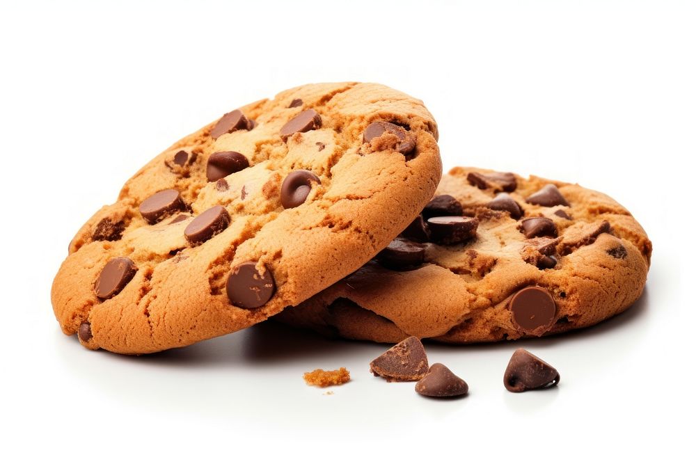 Chocolate chip cookies with chocolate bar food white background confectionery.