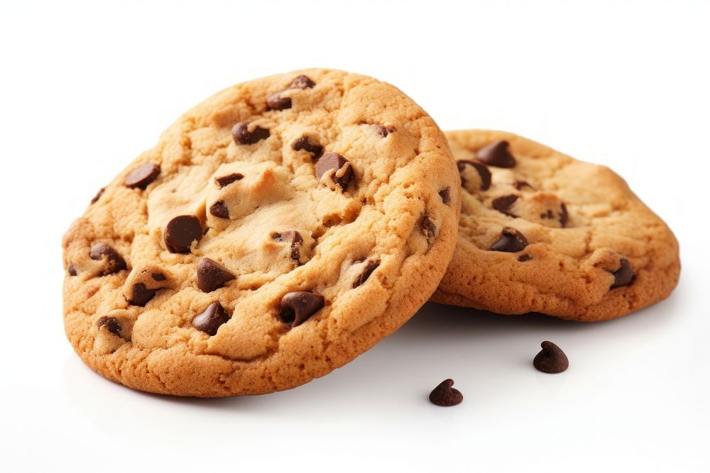 Chocolate chip cookies food white background confectionery.