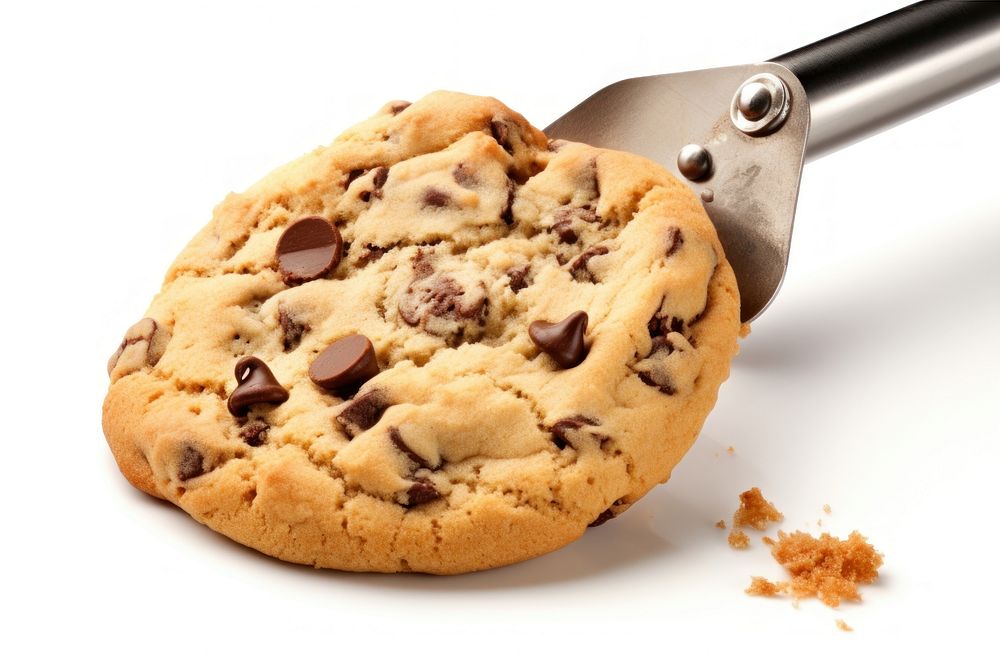 Chocolate chip cookies scooper food white background confectionery.
