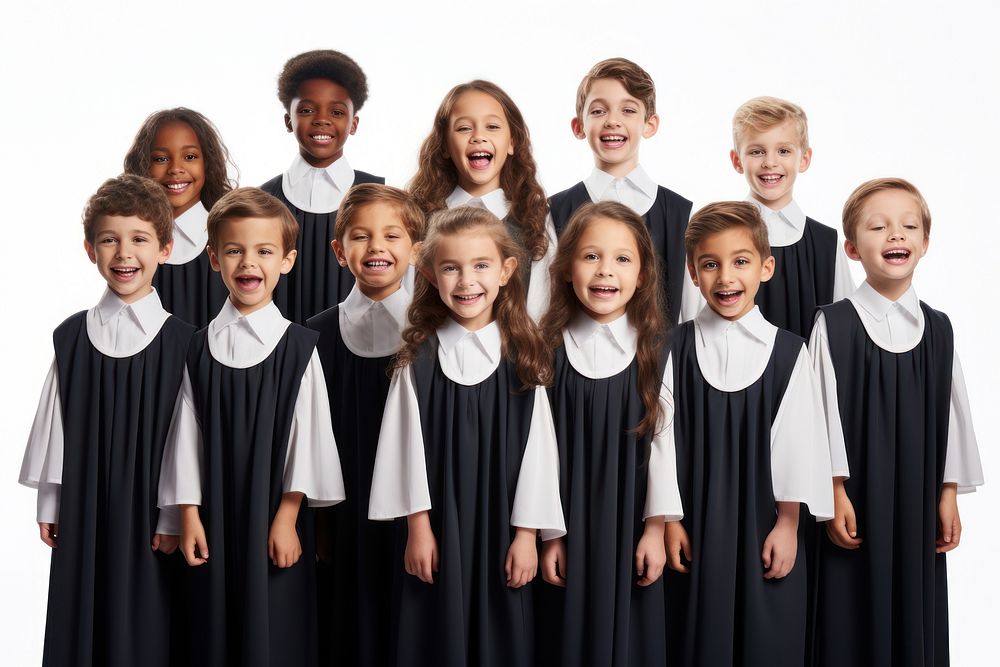 Children choir white background togetherness happiness.