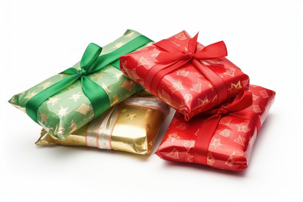 Christmas present wrappers gift white background celebration.