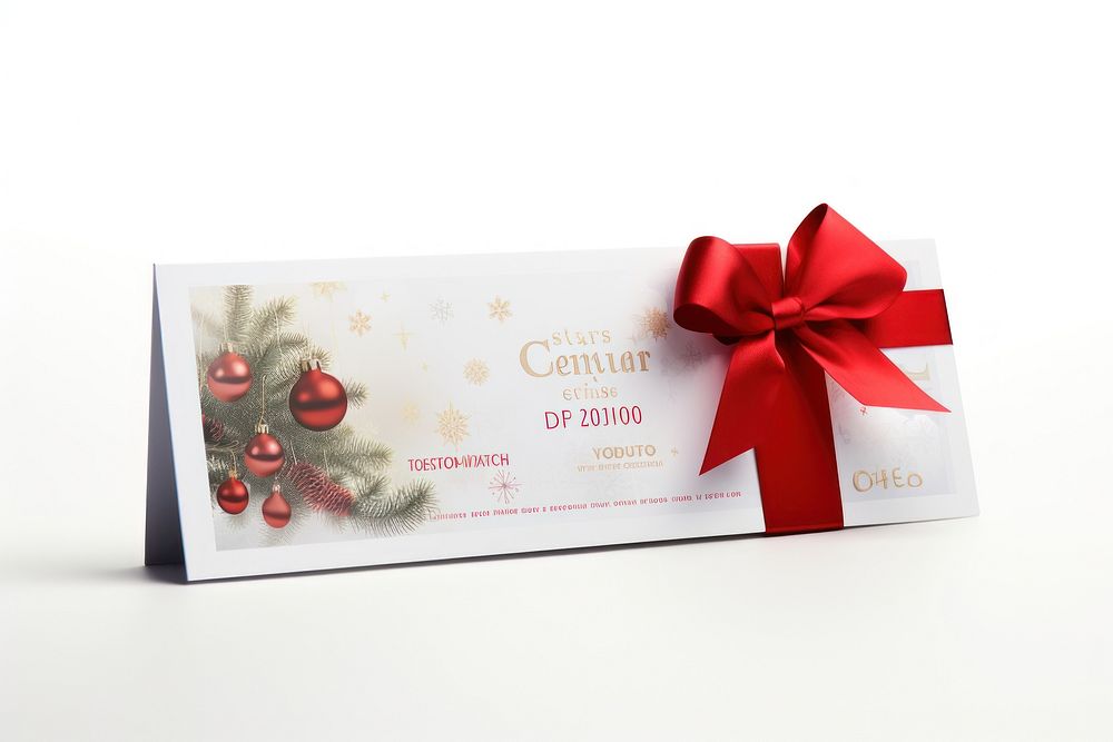 Christmas voucher paper text white background.