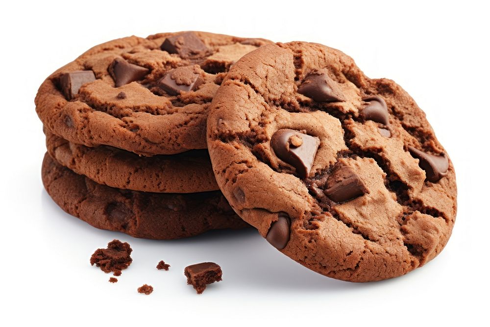 Double chocolate chip cookies dessert food white background.