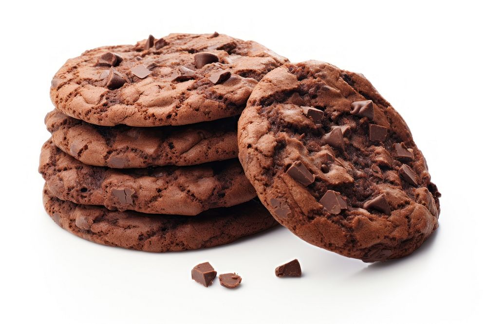 Double chocolate chip cookies dessert food white background.