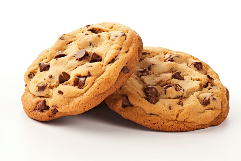 Gooey chocolate chip cookies food white background confectionery.