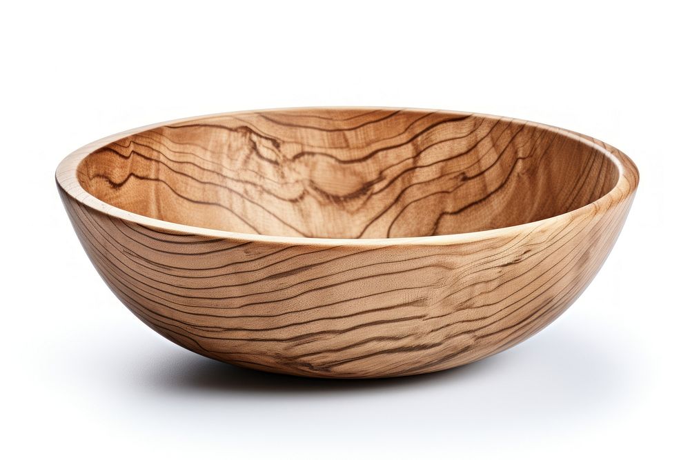 Handcrafted wooden bowl white background simplicity container.
