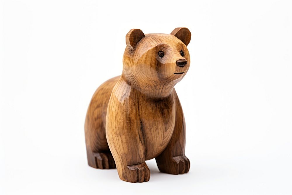 Handcrafted wooden bear figurine mammal animal.