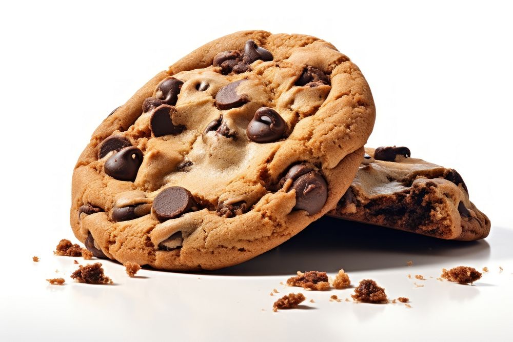 Scooping chocolate chip cookies food white background confectionery.