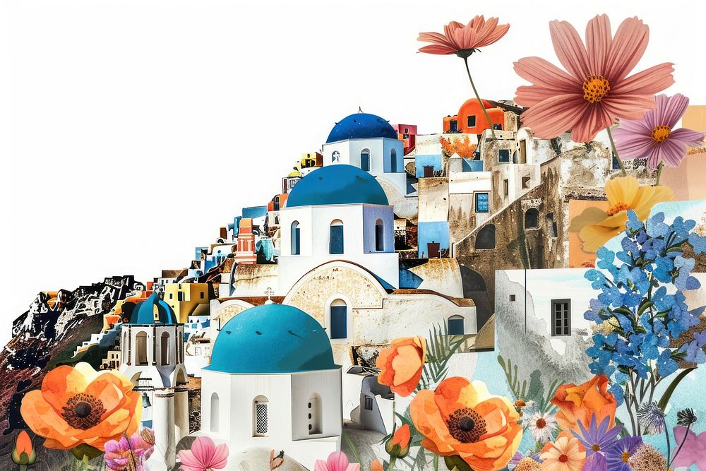 Santorini tourism flower architecture.