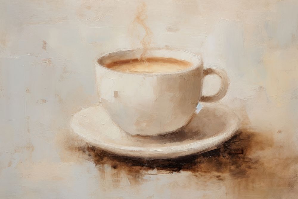 Close up on pale coffee painting saucer drink.