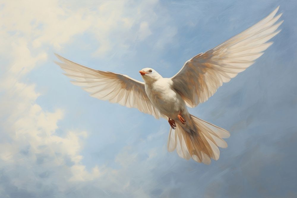 Close up on pale bird flying painting animal sky.