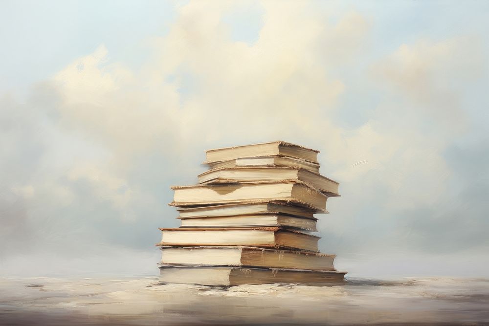 Close up on pale stack of book sky publication painting.