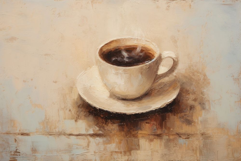 Close up on pale coffee painting saucer drink.