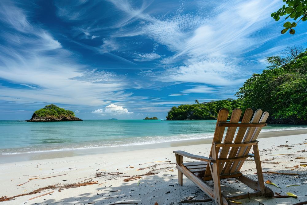 Beautiful tropical beach chair sky landscape.