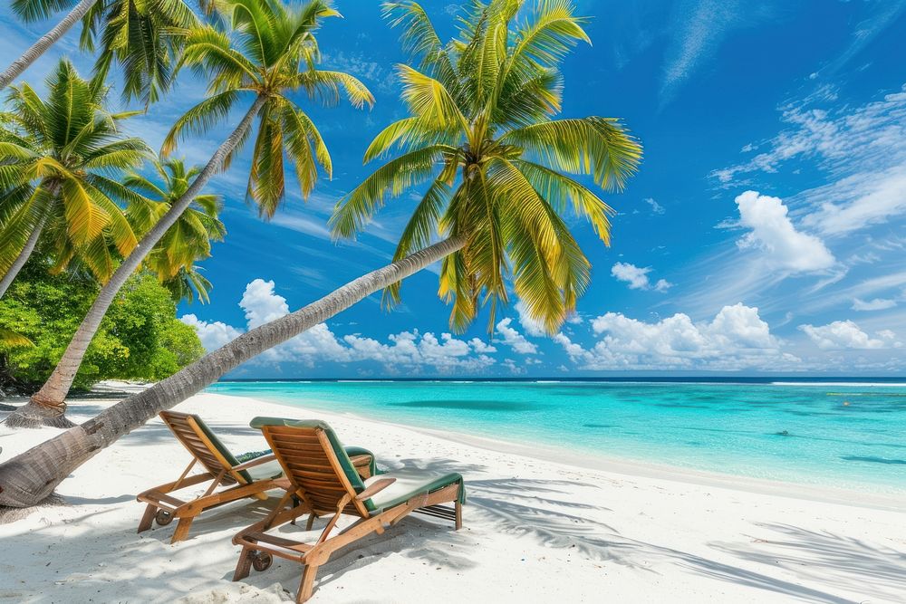 Beautiful tropical beach chair sky outdoors.