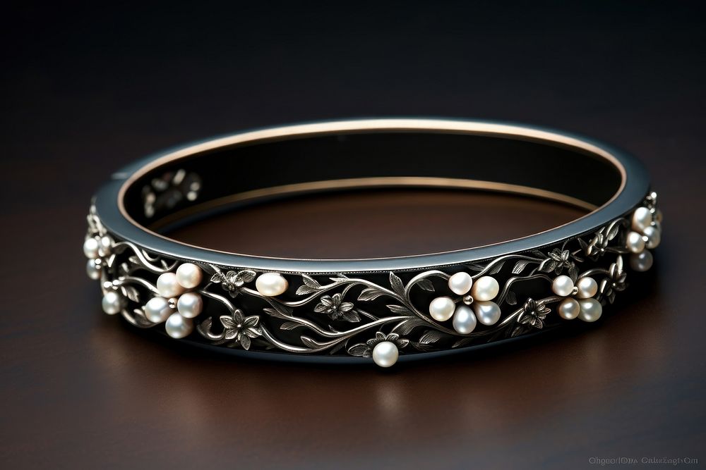 Black wood with pearl inlay bracelet jewelry black.