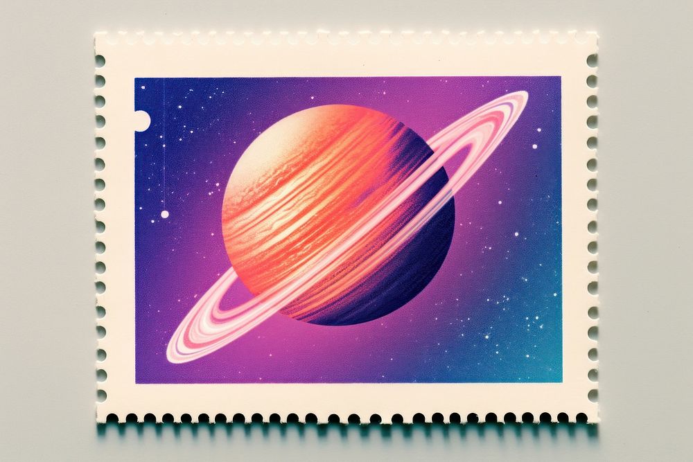 Space universe Risograph astronomy postage stamp exploration.