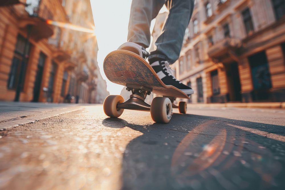 Skateboarder street city day.