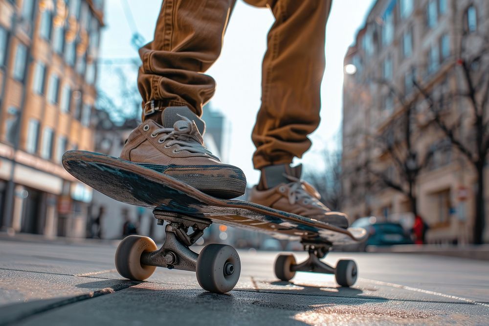 Skateboarder vehicle street city.