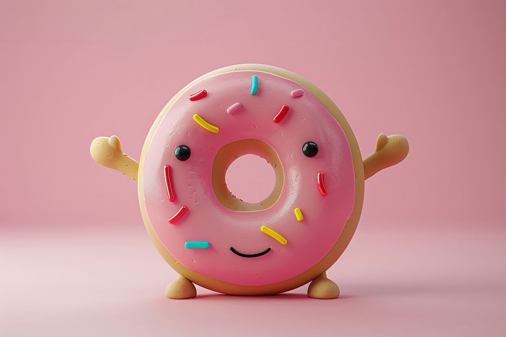 3d Donut character cartoon donut food.