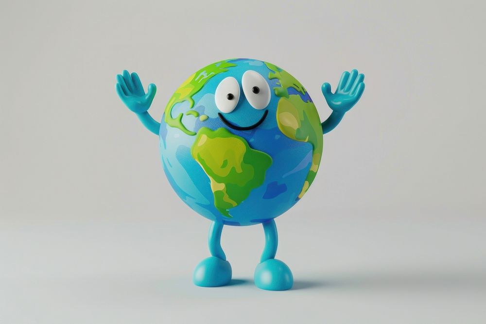 3d earth character cartoon planet globe.