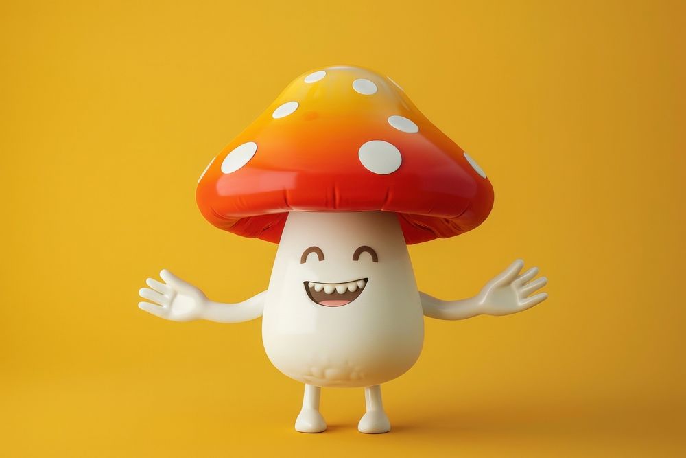 3d mushroom character cartoon anthropomorphic representation.