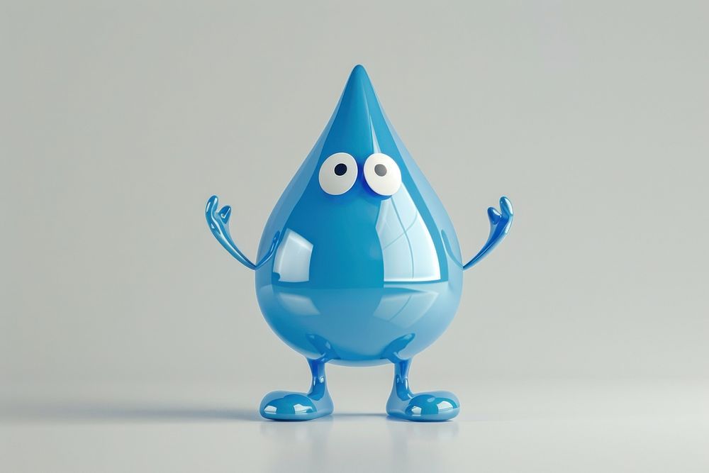 3d water drop character cartoon representation turquoise.