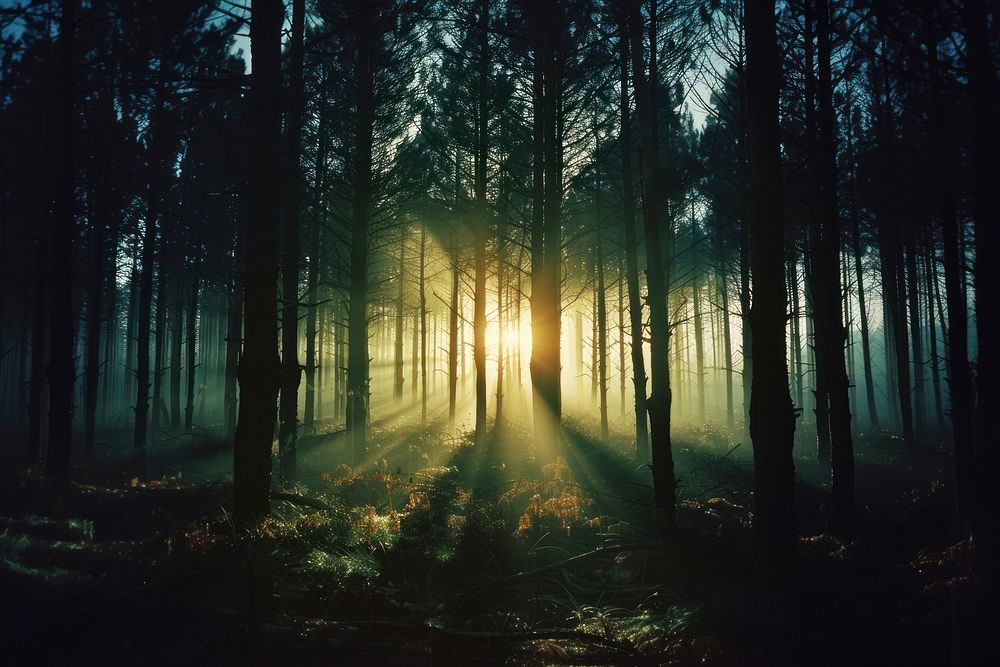 Forest silhouette photography landscape sunlight outdoors.