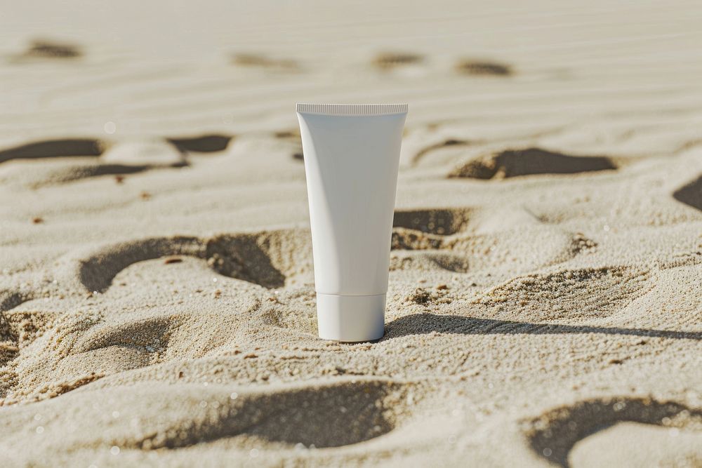 Sunscreen tube mockup summer beach cosmetics.