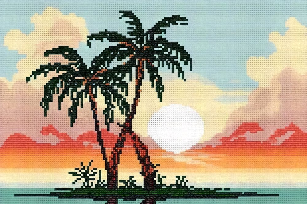 Cross stitch Tropical tree outdoors tropical nature.
