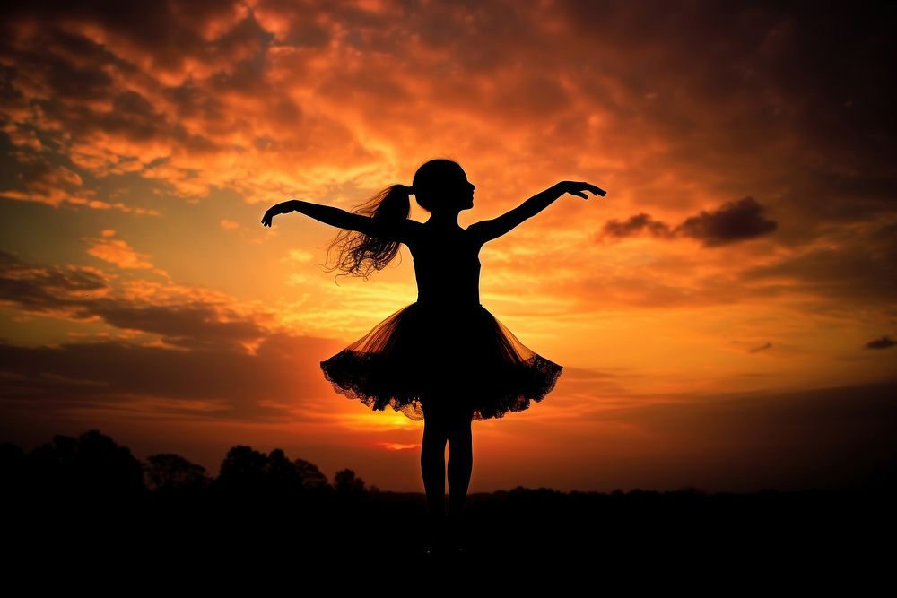 Ballet silhouette photography backlighting sky kid.