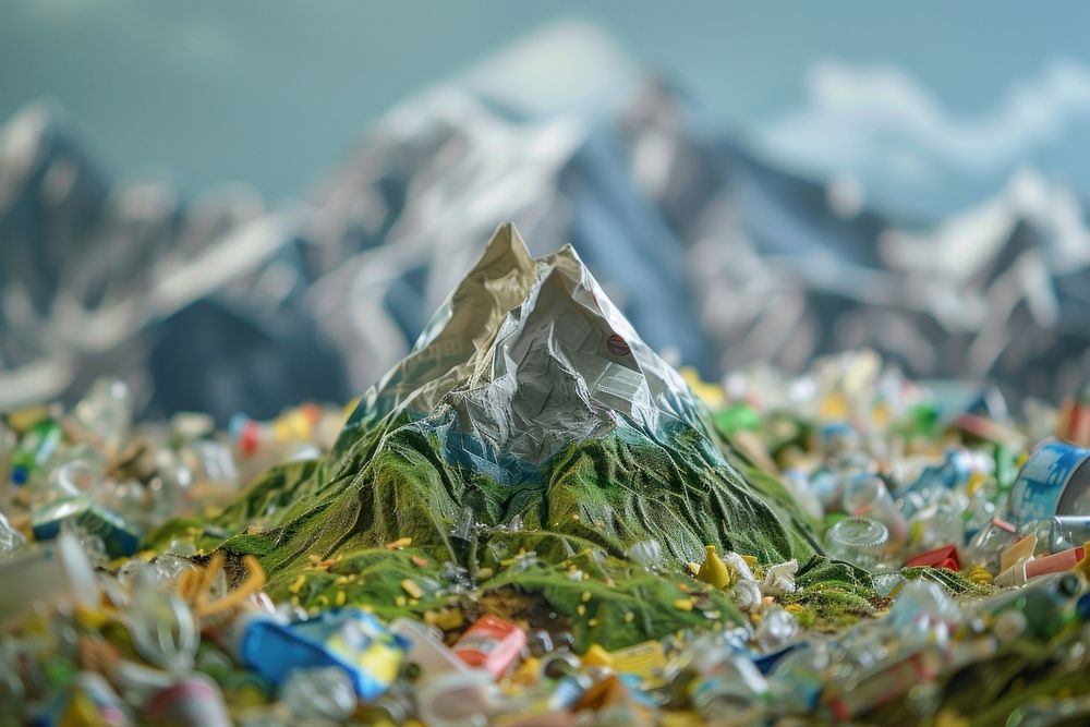 Mountain made from plastic landscape garbage pollution.