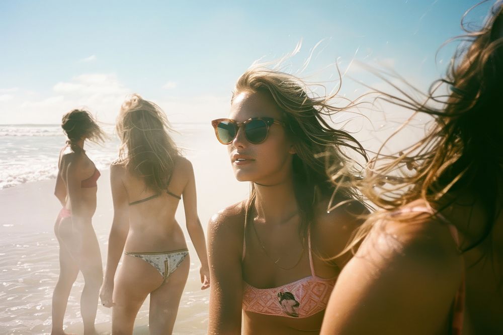 Woman party on beach photography sunglasses swimwear.