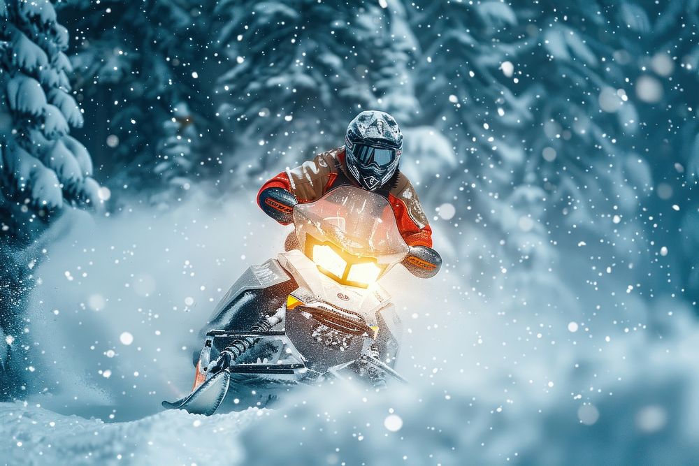 Man riding snowmobile outdoors nature person.