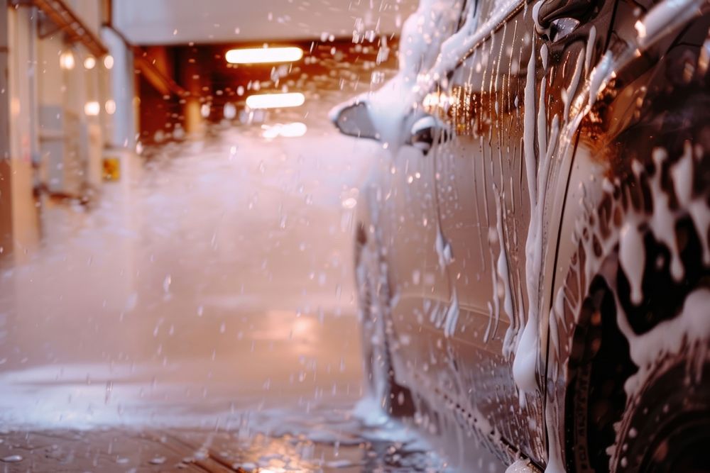 Car wash with foam transportation automobile chandelier.