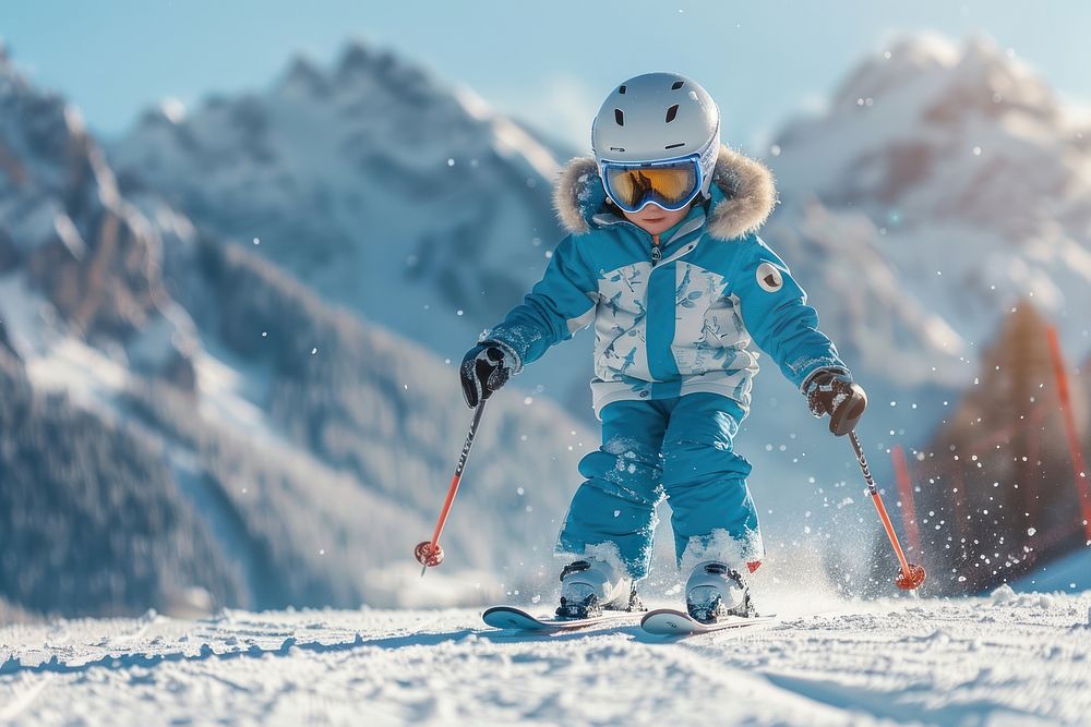 Skiing in the mountains sports accessories recreation.