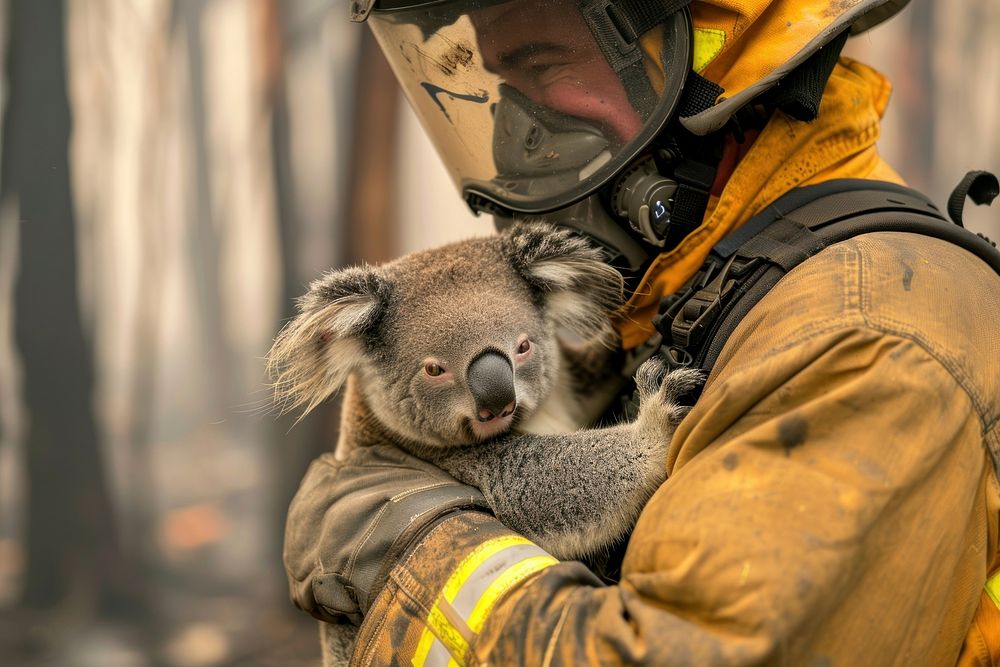 Firefighter koala wildlife animal.