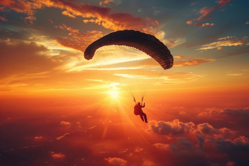 Parachutist paragliding recreation adventure.