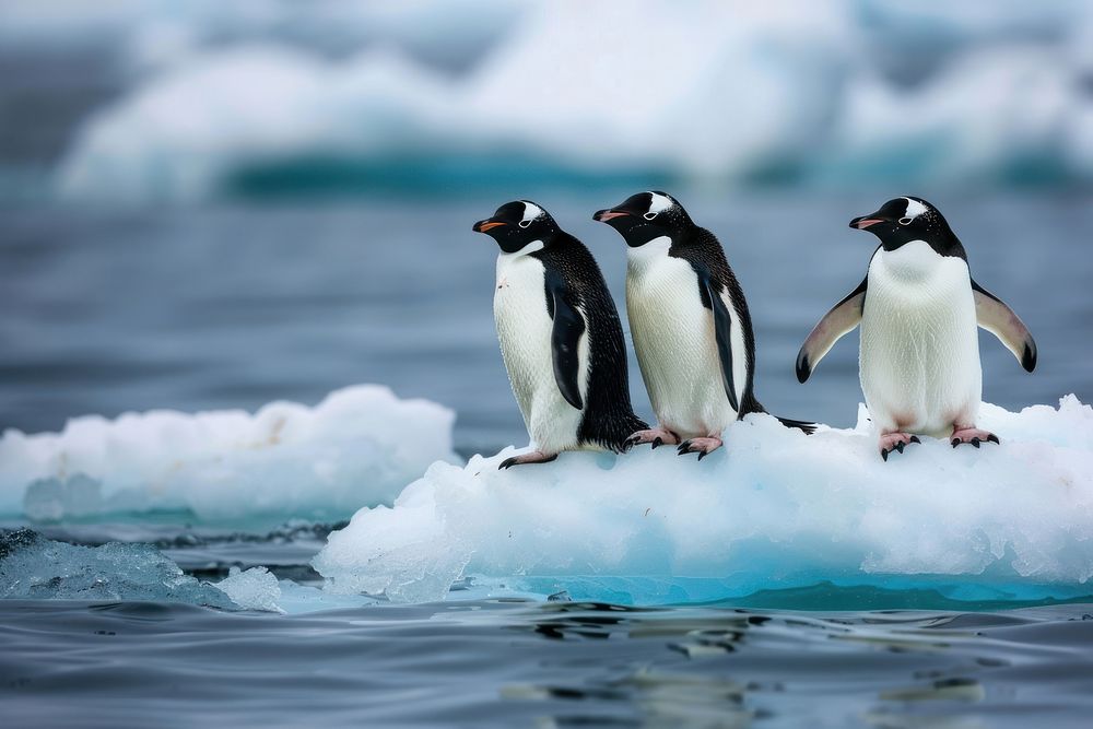Penguins float on the ice floe outdoors nature animal.