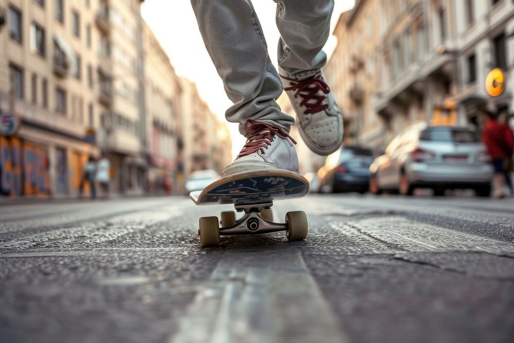 Skateboarder skateboarding footwear vehicle street.
