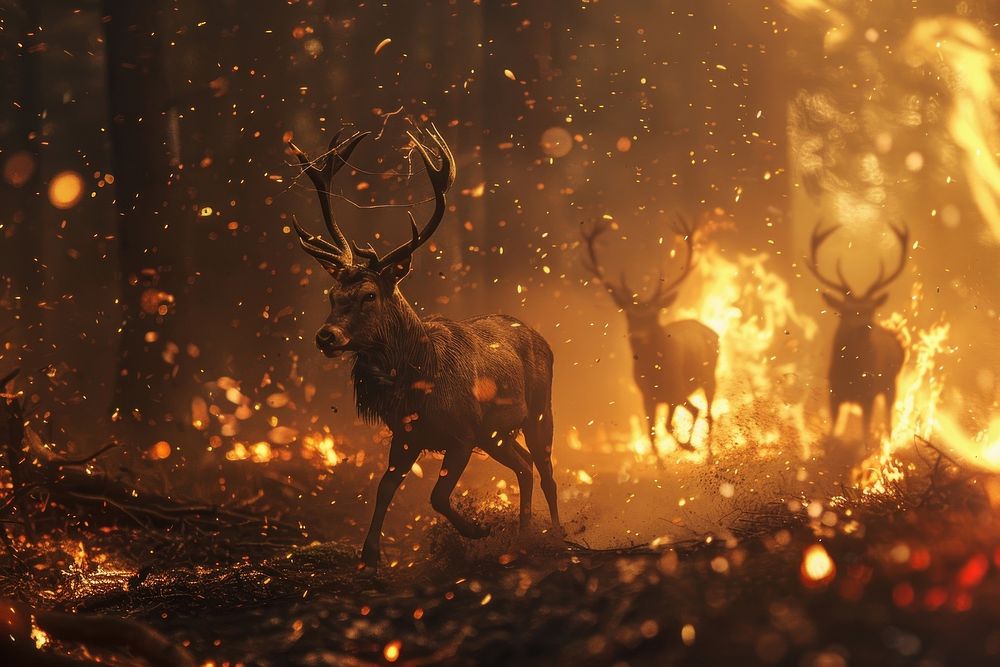The burning forest animal wildlife outdoors.
