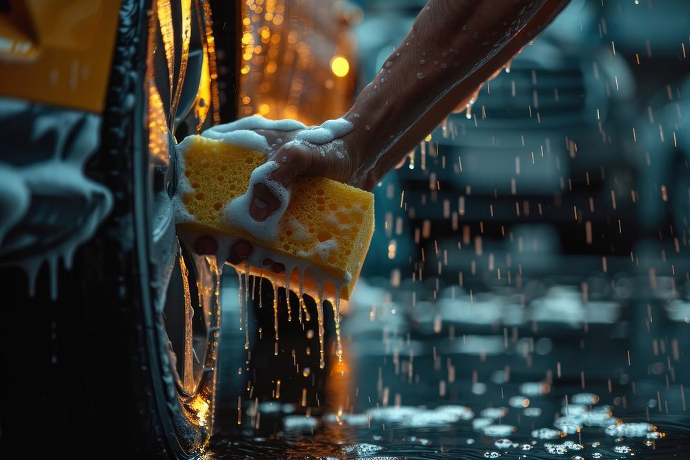 Washing car wheel hand transportation automobile.