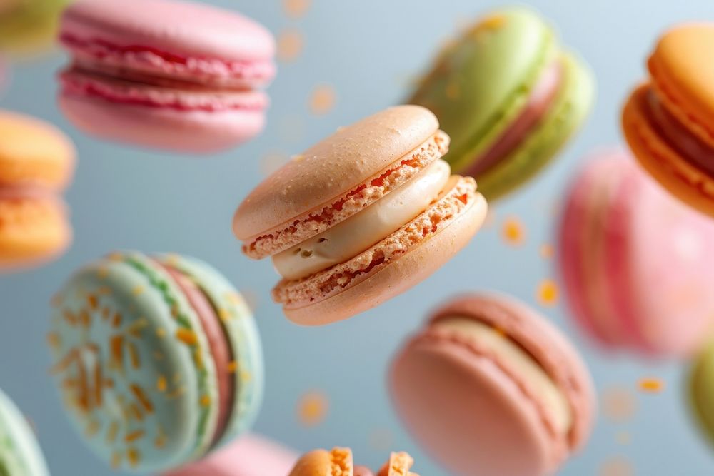 Macarons floating food confectionery freshness.
