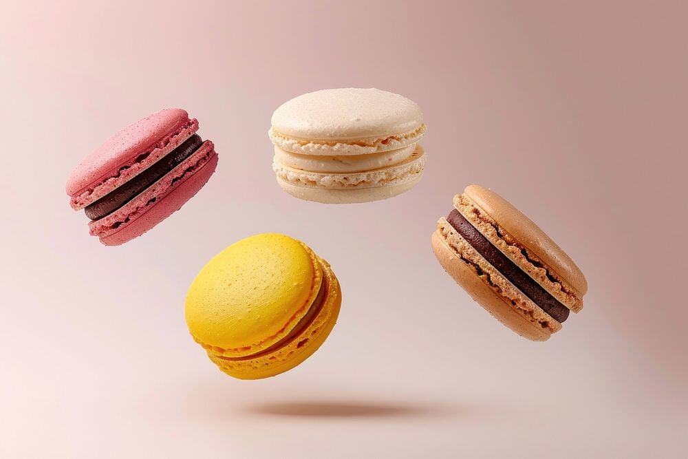 Macarons floating food confectionery freshness.