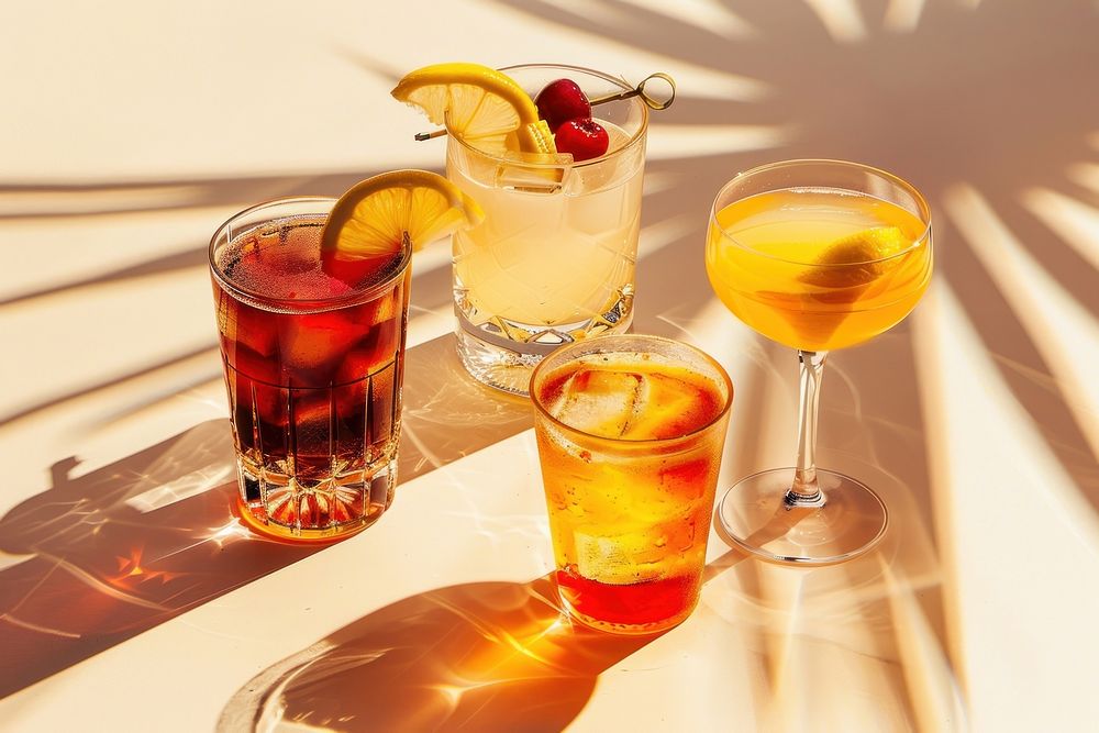 Popular cocktails drink juice glass.
