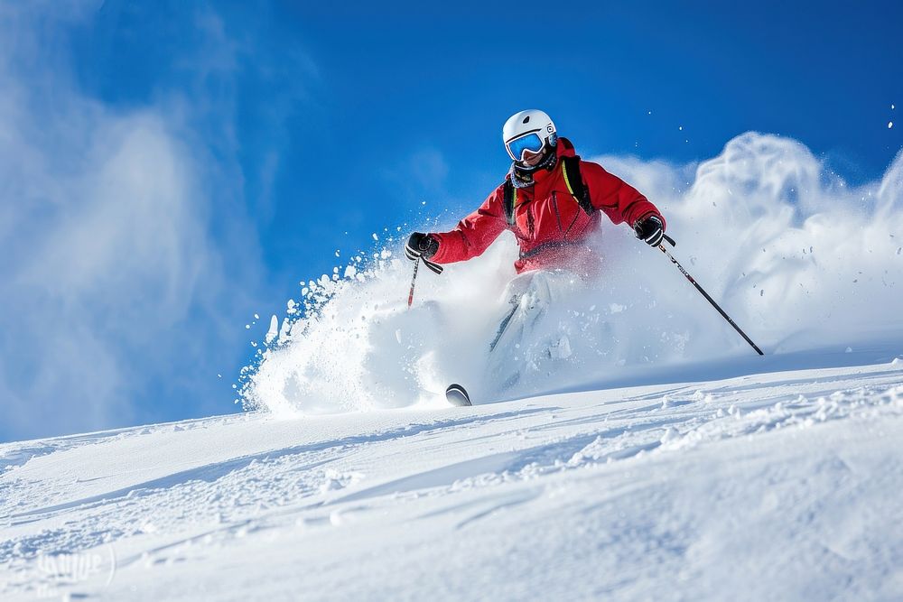 Skier carving down recreation outdoors clothing.