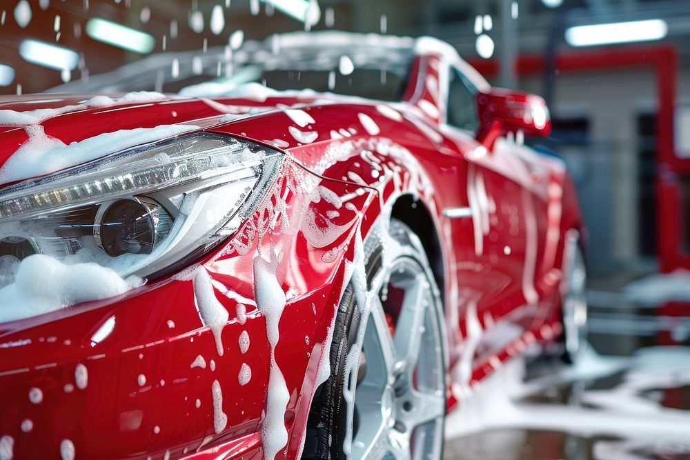 Washing service with soap foam car transportation automobile.
